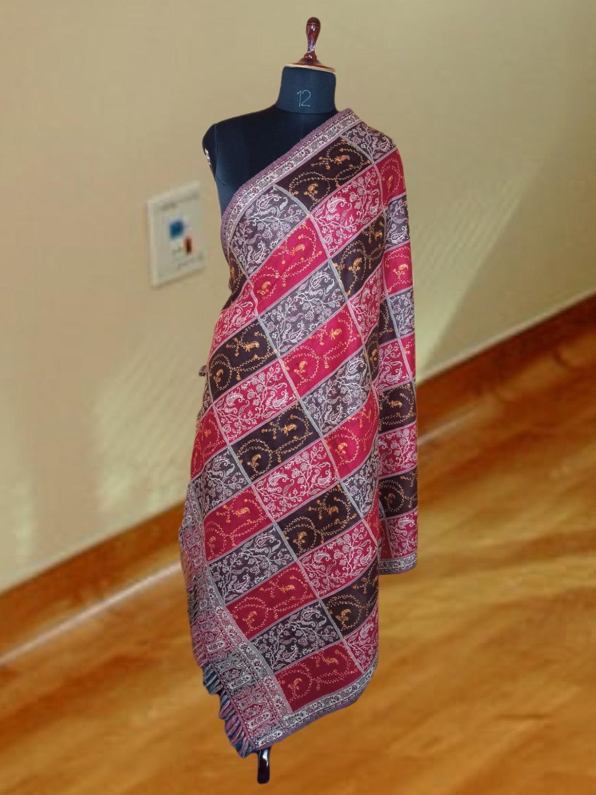 Needle Work Shawl | Woolen Shawl | Multicolor - ZANSKAR ARTS