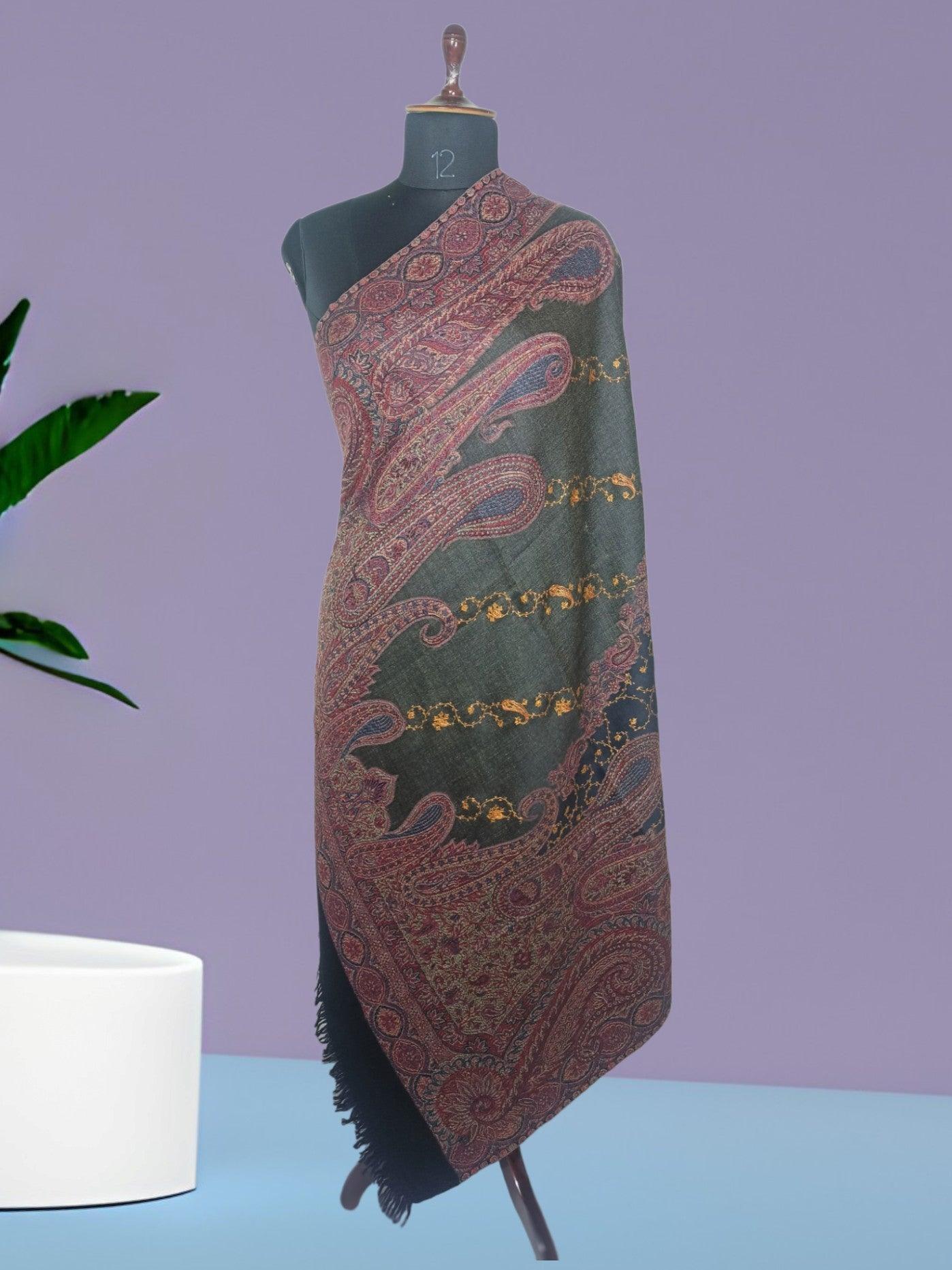 Needle Work Shawl | Woolen Shawl | Black - ZANSKAR ARTS