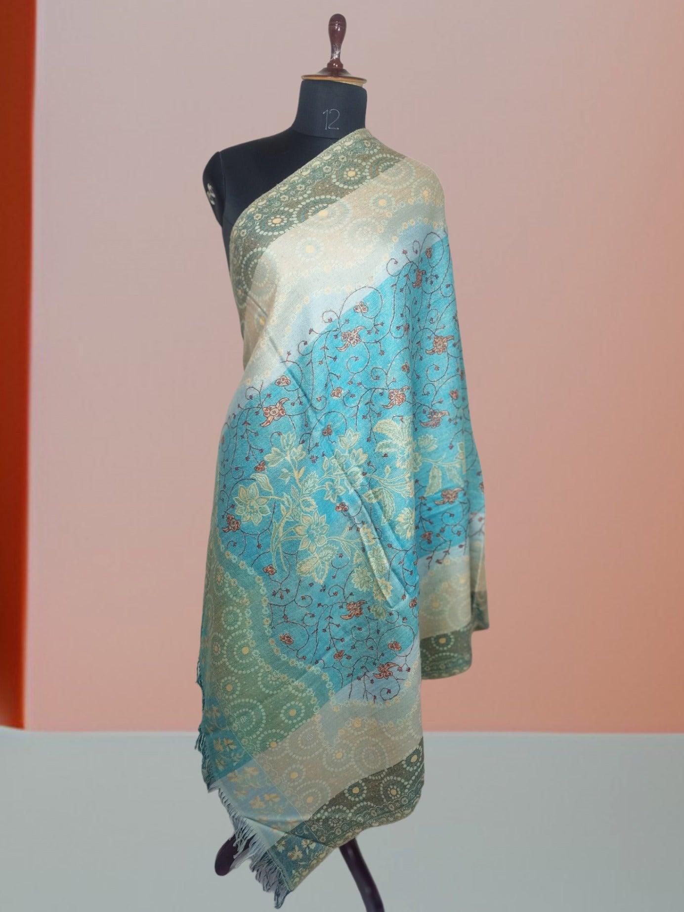 Needle Work Shawl | Woolen Shawl | Multicolor - ZANSKAR ARTS