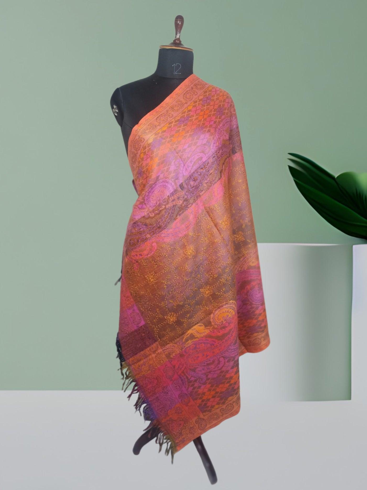 Needle Work Shawl | Woolen Shawl | Multicolor - ZANSKAR ARTS