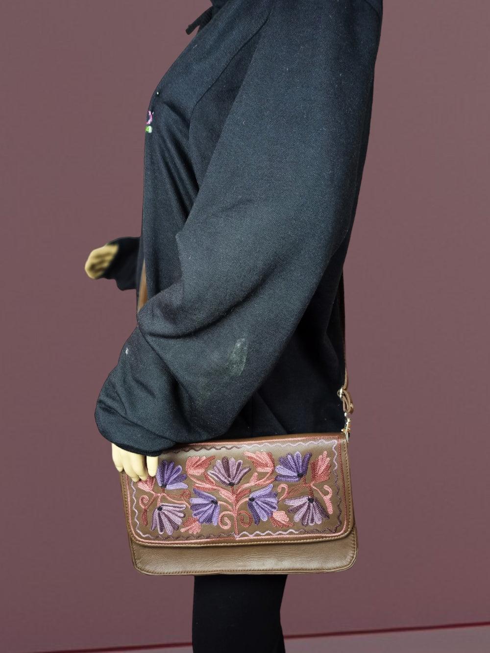 Leather Sling Bag | Aari Hand Clutch | 10" Big Clutch Leather - ZANSKAR ARTS