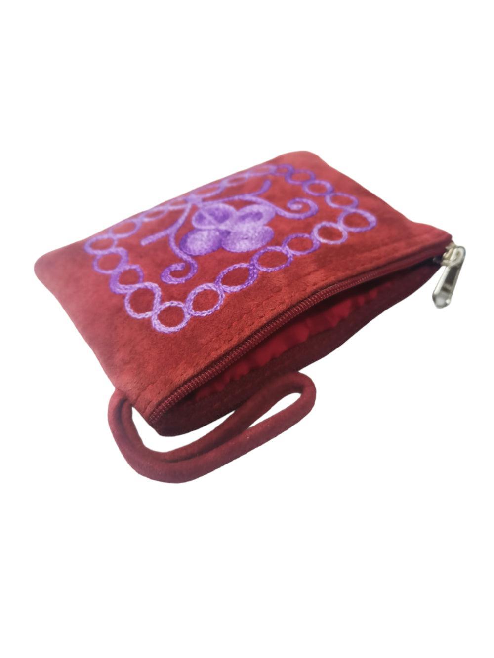 Suede Leather Purse Single Zip | Aari Hand Purch | 4"Zip Purse - ZANSKAR ARTS