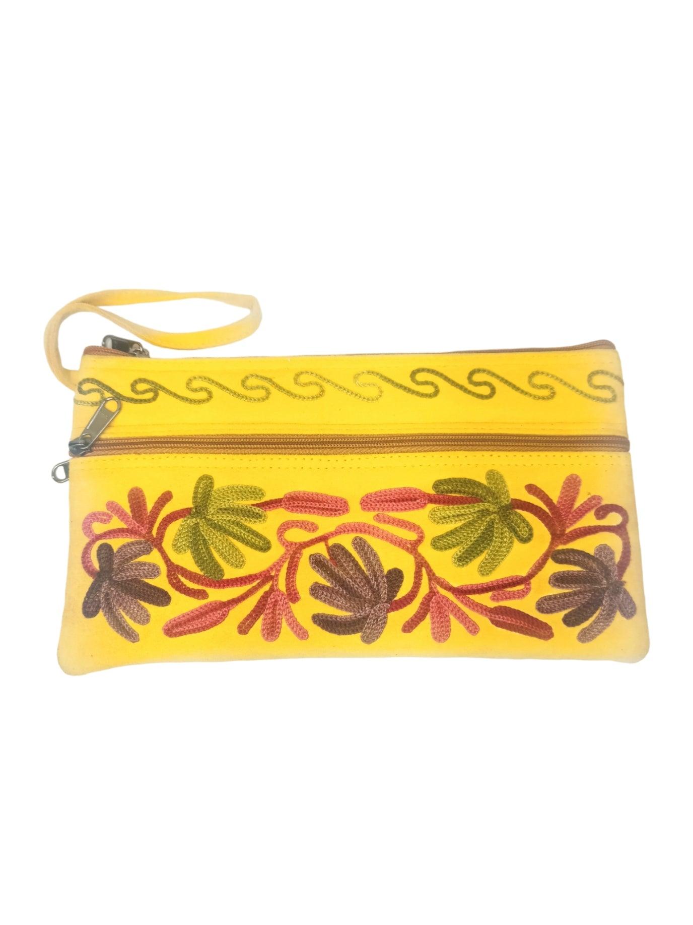 Suede Leather Purse | Aari Hand Purch | 8" 3 Zip Embroidered Purse - ZANSKAR ARTS