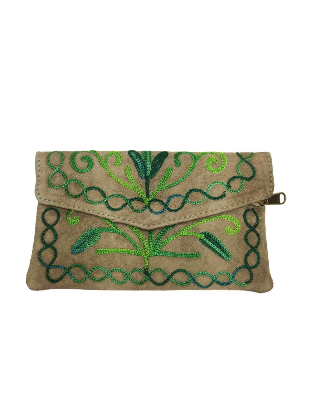 Suede Leather Flap Purse | Kashmiri Flap Purse | 6" Zip Purse - ZANSKAR ARTS