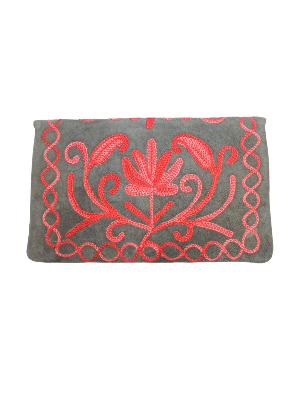 Suede Leather Flap Purse | Kashmiri Flap Purse | 6" Zip Purse - ZANSKAR ARTS