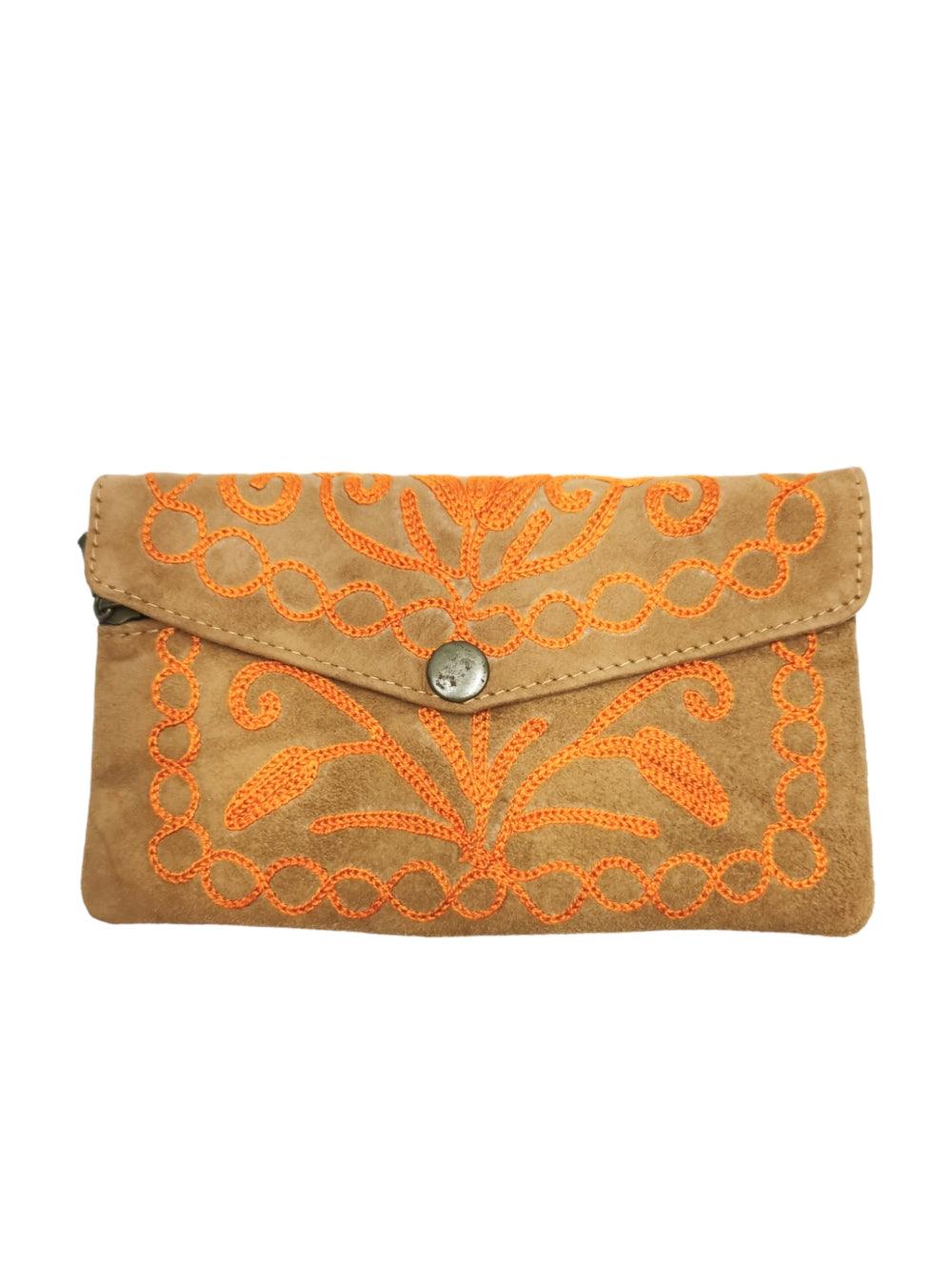 Suede Leather Flap Purse | Kashmiri Flap Purse | 6" Zip Purse - ZANSKAR ARTS