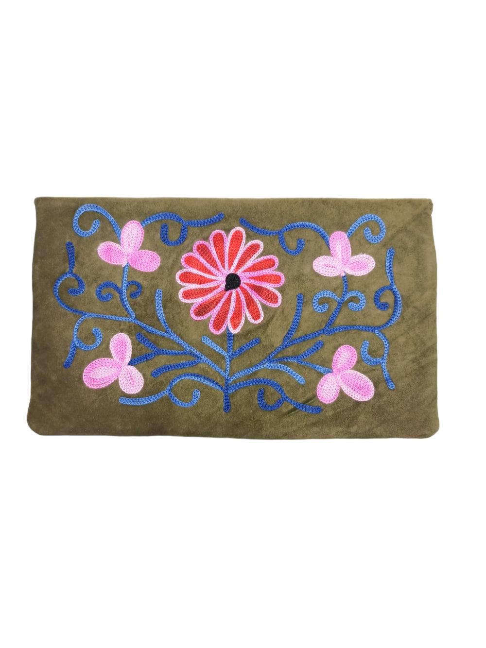 Suede Leather Flap Purse | Kashmiri Flap Purse | 8" Zip Purse