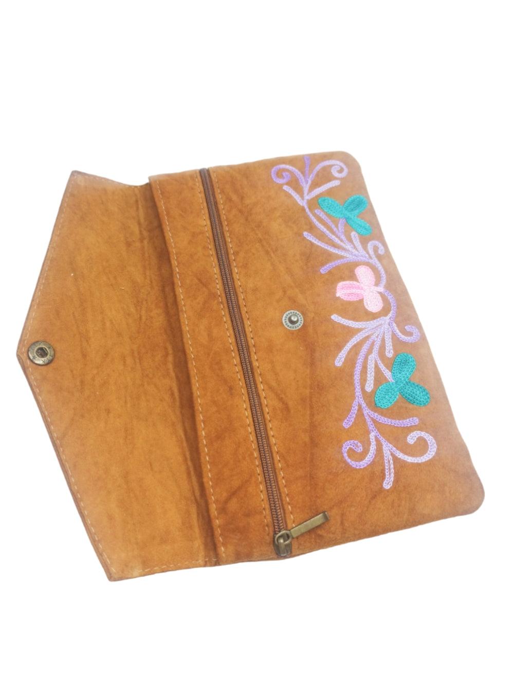 Suede Leather Flap Purse | Kashmiri Flap Purse | 8" Zip Purse