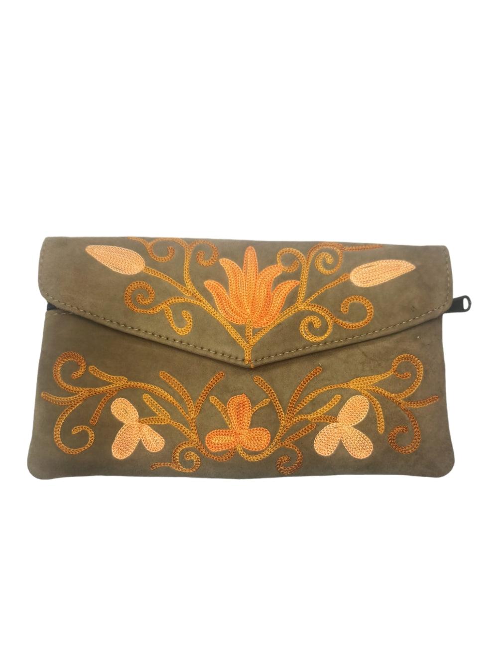 Suede Leather Flap Purse | Kashmiri Flap Purse | 8" Zip Purse