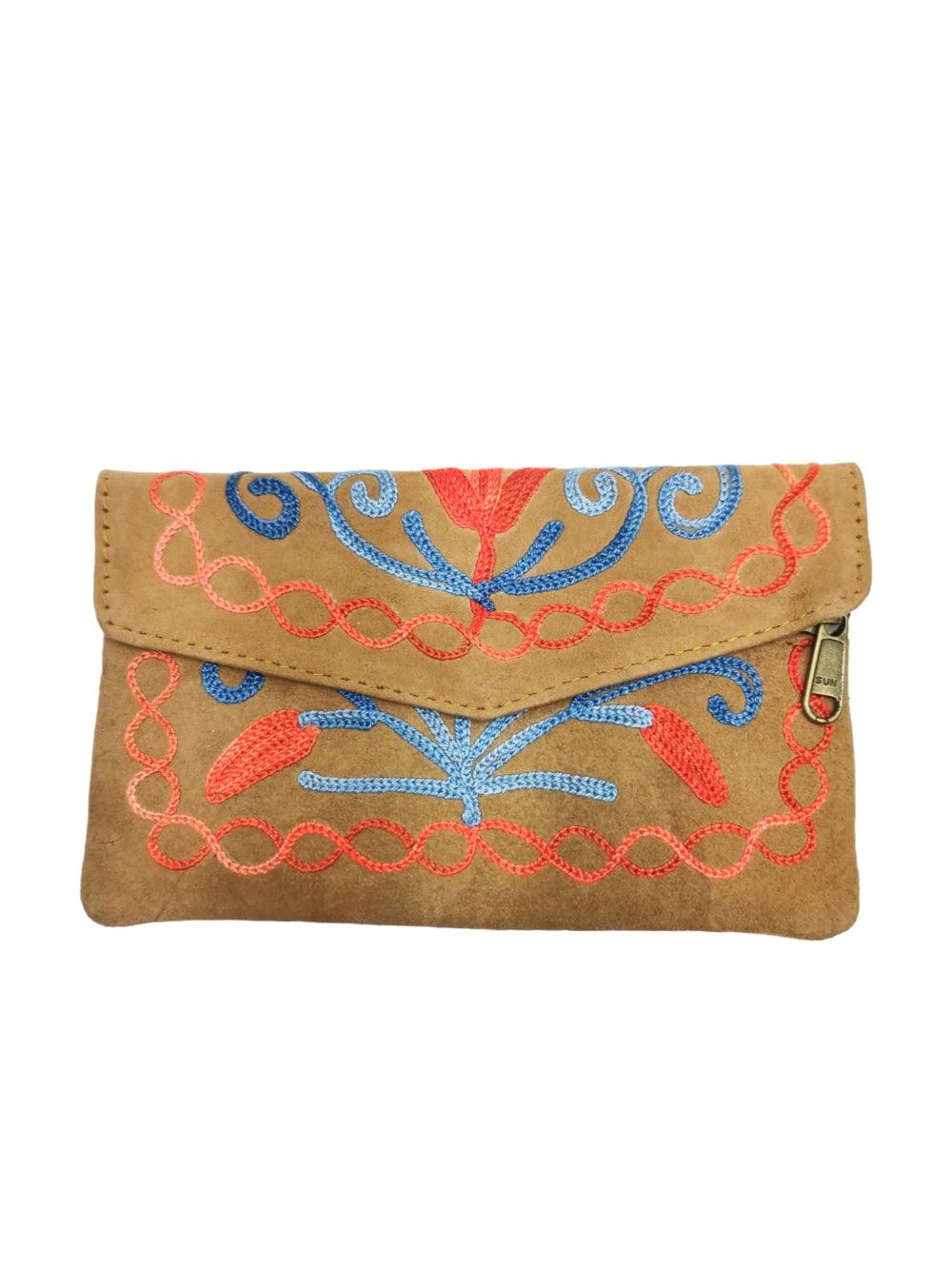 Suede Leather Flap Purse | Kashmiri Flap Purse | 6" Zip Purse - ZANSKAR ARTS