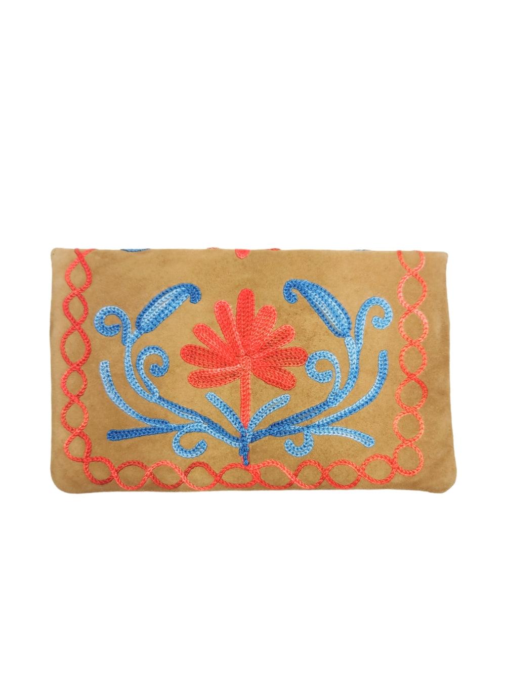 Suede Leather Flap Purse | Kashmiri Flap Purse | 6" Zip Purse - ZANSKAR ARTS