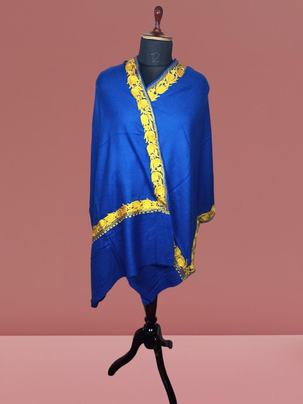 Tilla Border Stole | Zari Border | Blue Colour | Handwoven - ZANSKAR ARTS