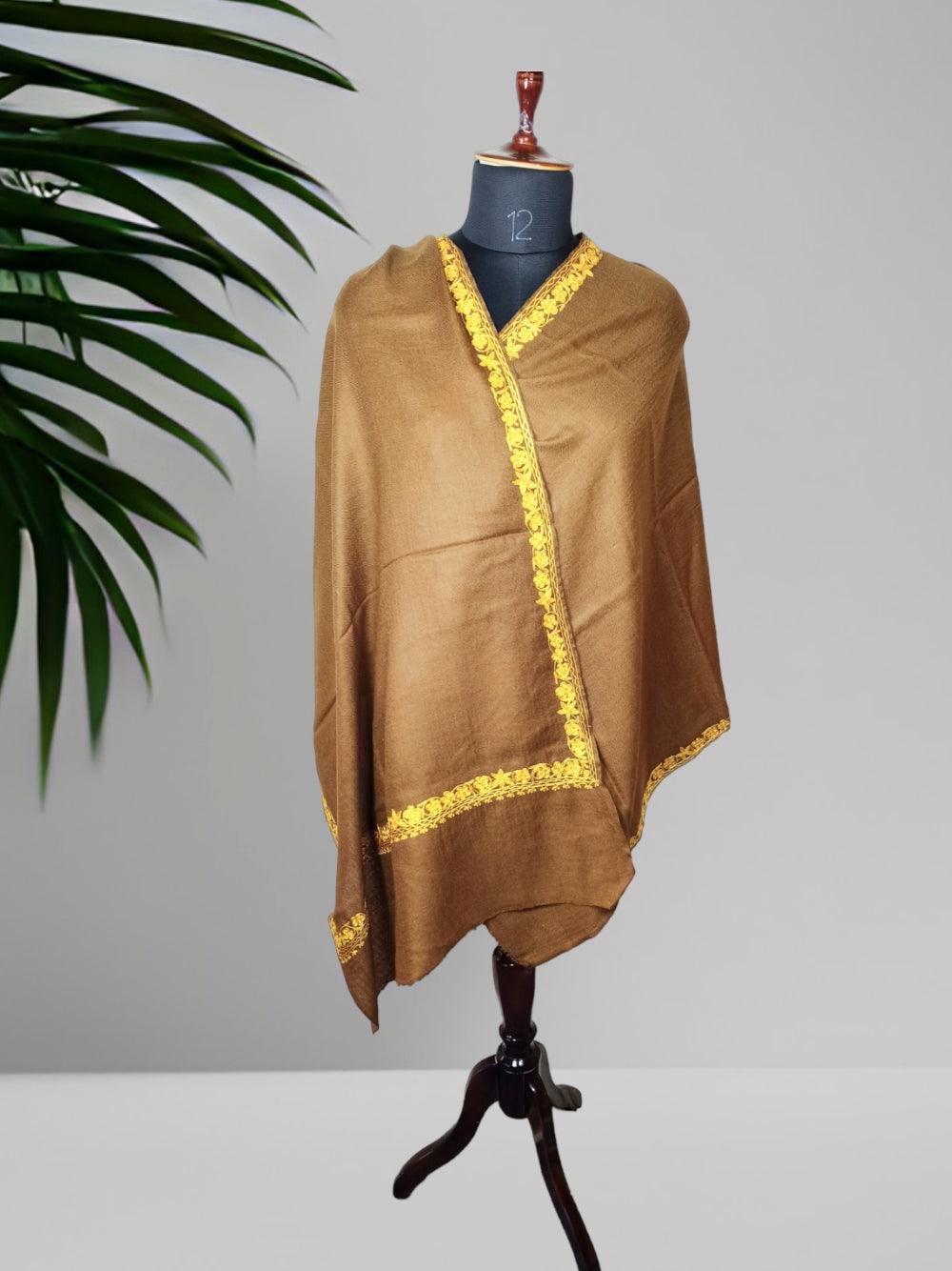 Tilla Border Stole | Zare Border | Brown Colour - ZANSKAR ARTS