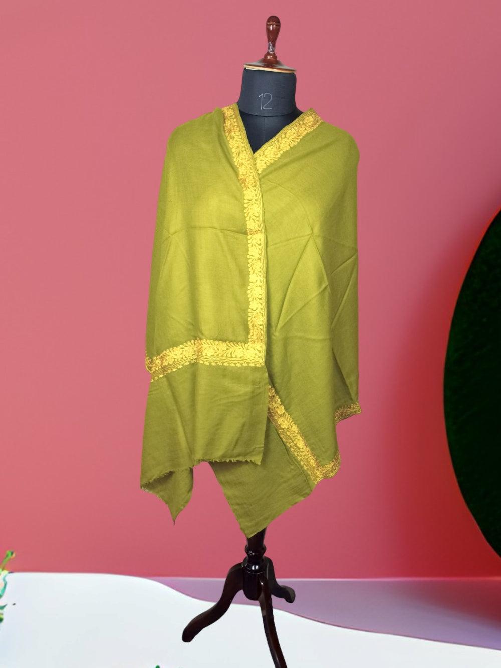 Tilla Border Stole | Zare Border | Mehndi Green - ZANSKAR ARTS