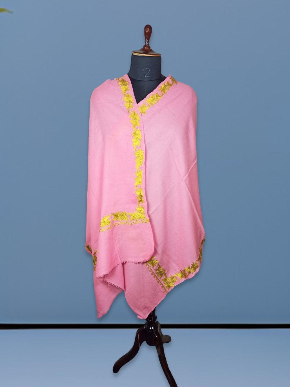 Tilla Border Stole | Zari Border | Pink Colour | Handwoven - ZANSKAR ARTS