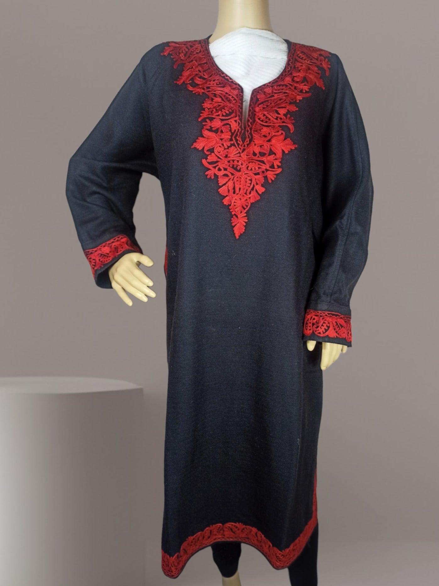 Women Yak Wool Faran | XXL Dark Black | V Neck - ZANSKAR ARTS