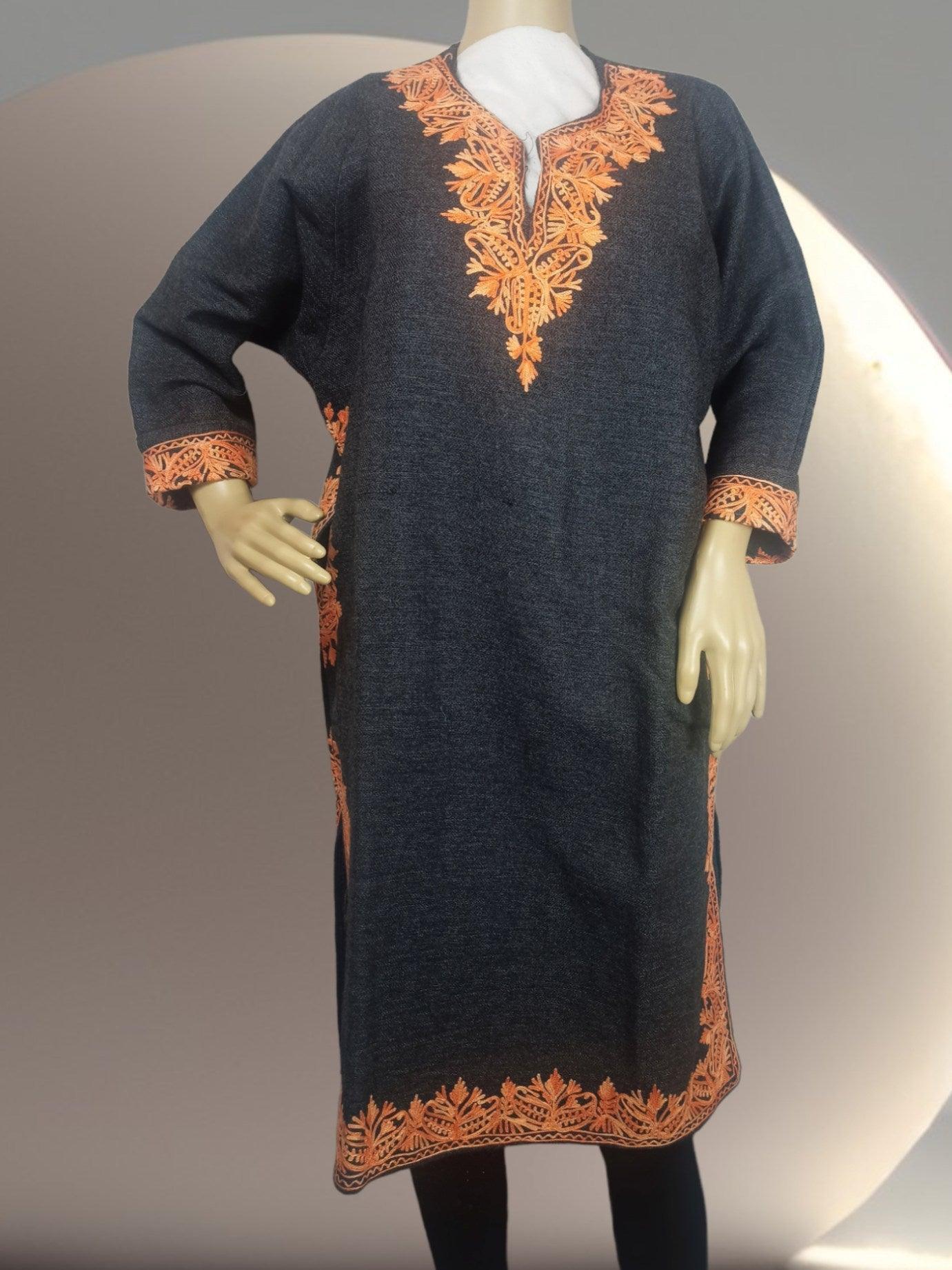 Kids Yak Wool Faran (Pheran) | L Dark Grey | V Neck - ZANSKAR ARTS