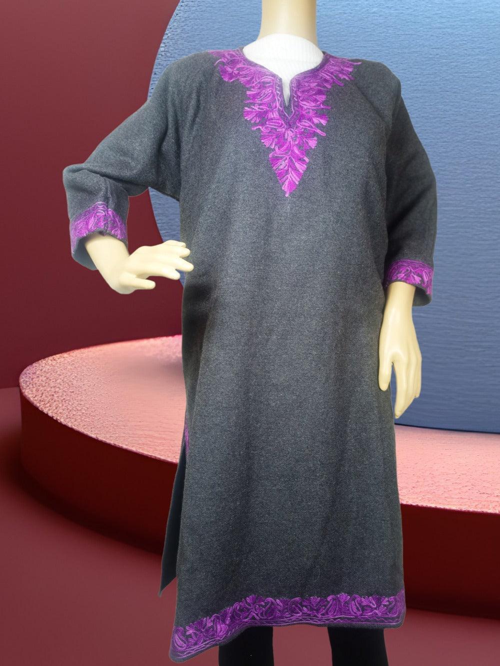 Kids Yak Wool Faran (Pheran) | S Grey | V Neck - ZANSKAR ARTS