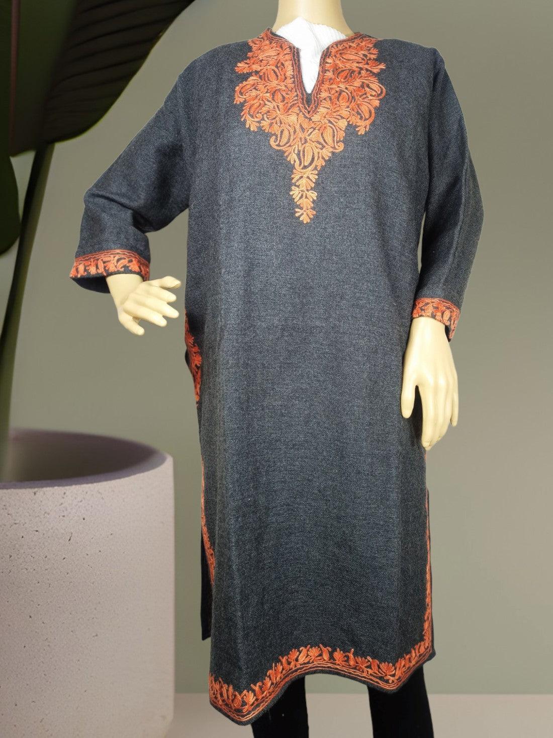 Kids Yak Wool Faran (Pheran) | S Dark Grey | V Neck - ZANSKAR ARTS