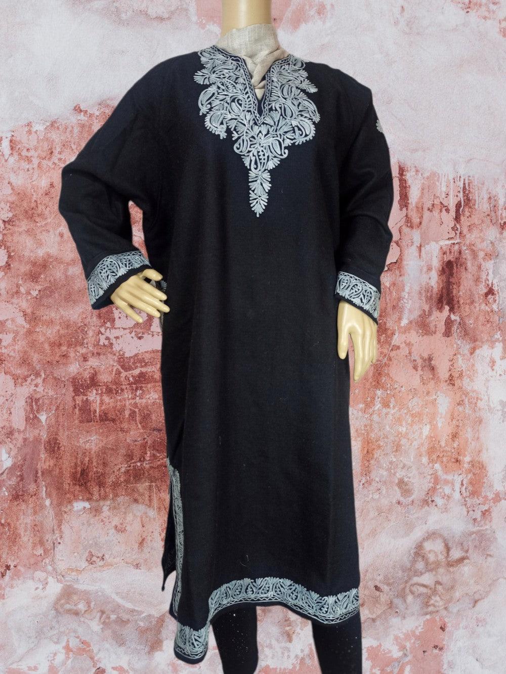 Women Yak Wool Faran | XXL Black | V Neck - ZANSKAR ARTS