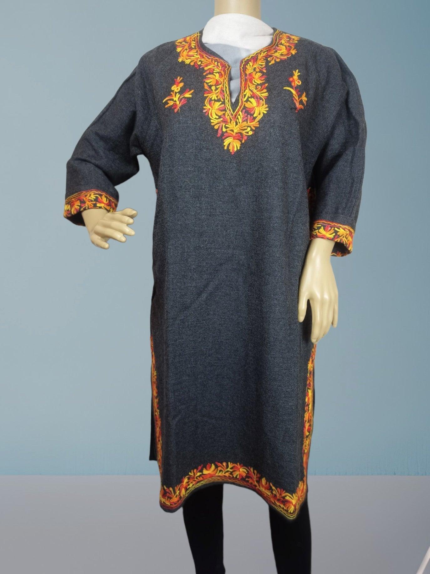 Kids Yak Wool Faran (Pheran) | S Grey | V Neck - ZANSKAR ARTS