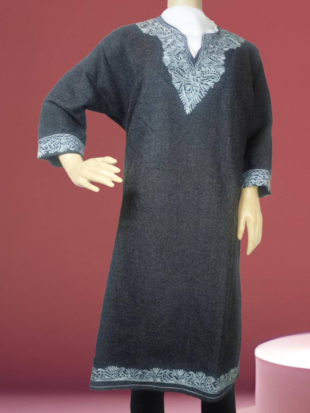 Kids Yak Wool Faran (Pheran) | S Dark Grey | V Neck - ZANSKAR ARTS