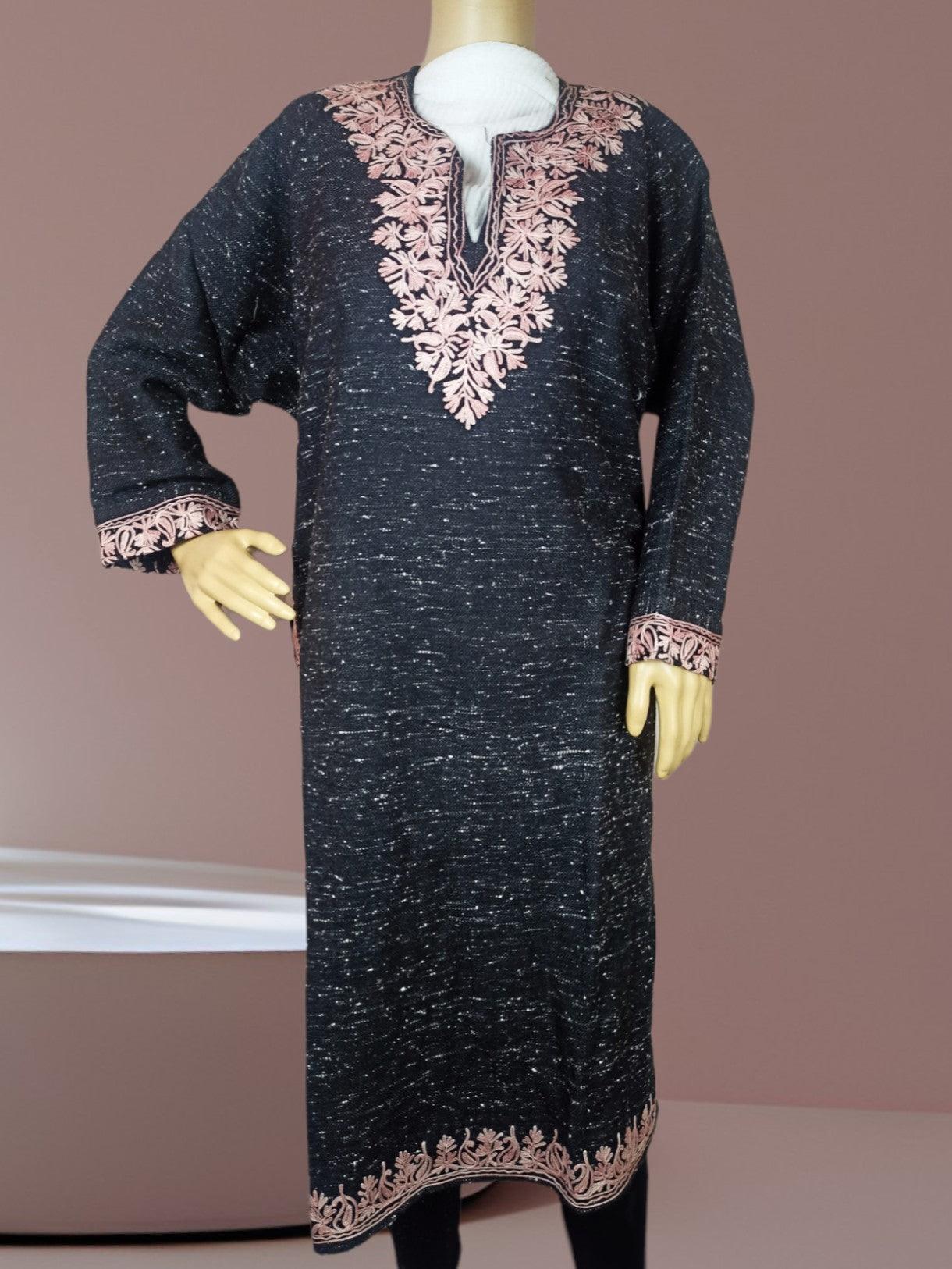 Women Yak Wool Faran | XXL Natural Black | V Neck - ZANSKAR ARTS