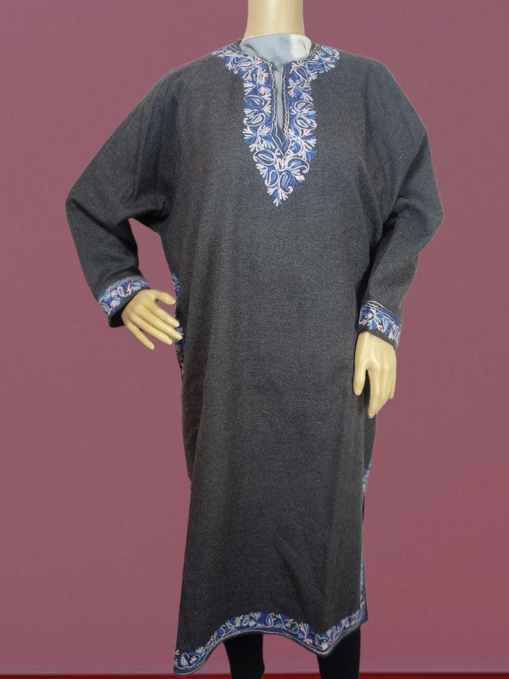 Women Yak Wool Faran | XL Grey | V Neck - ZANSKAR ARTS