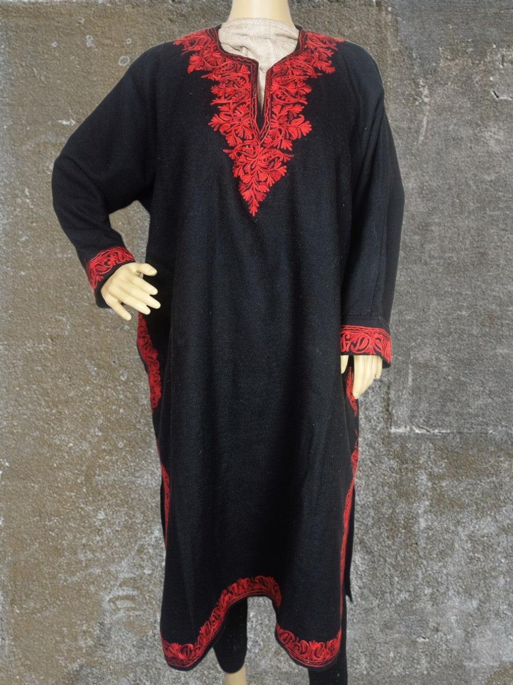 Women Yak Wool Faran | XXL Black | V Neck - ZANSKAR ARTS