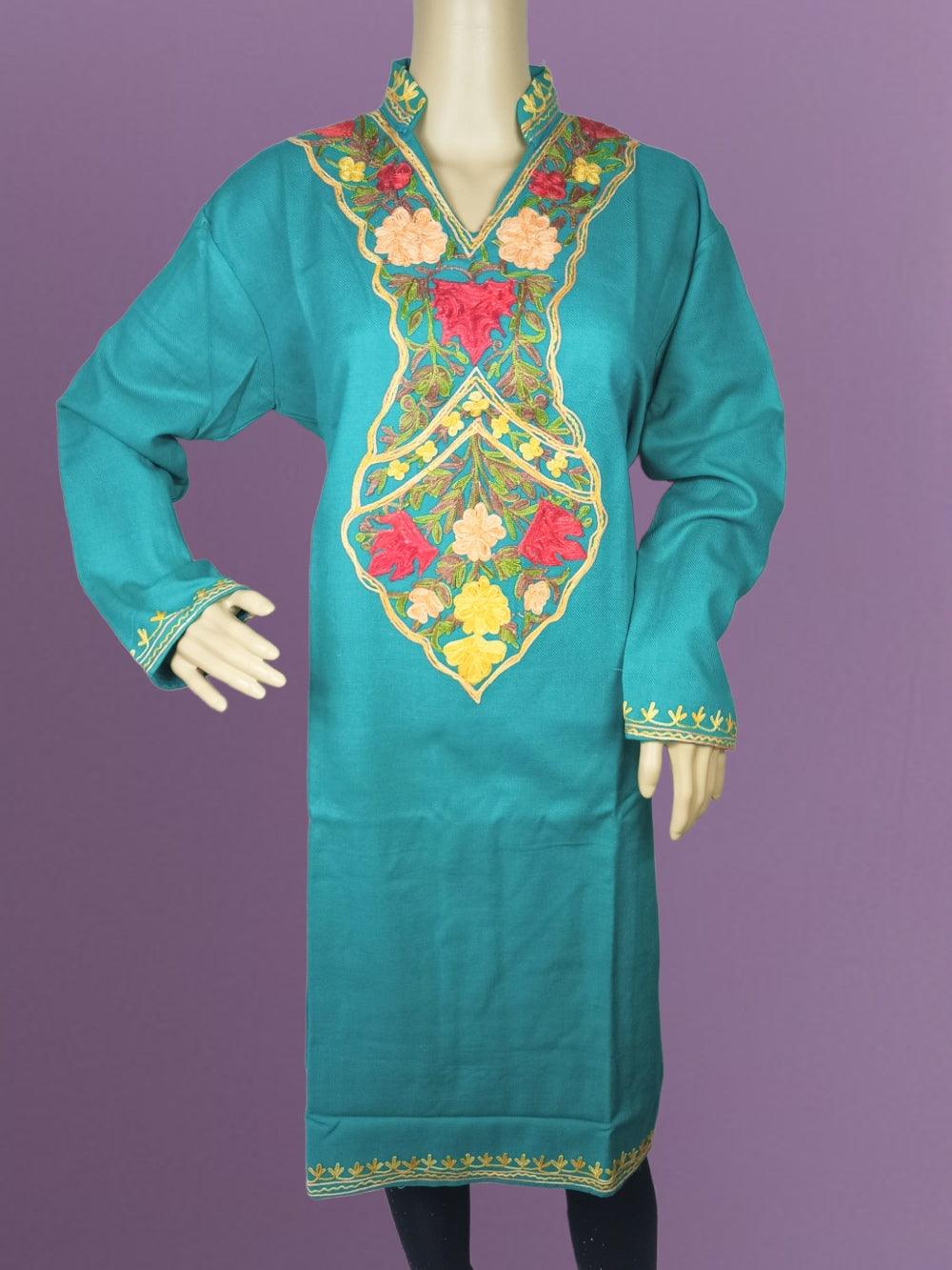 Woollen Long Kurties | Coller V-Neck - ZANSKAR ARTS