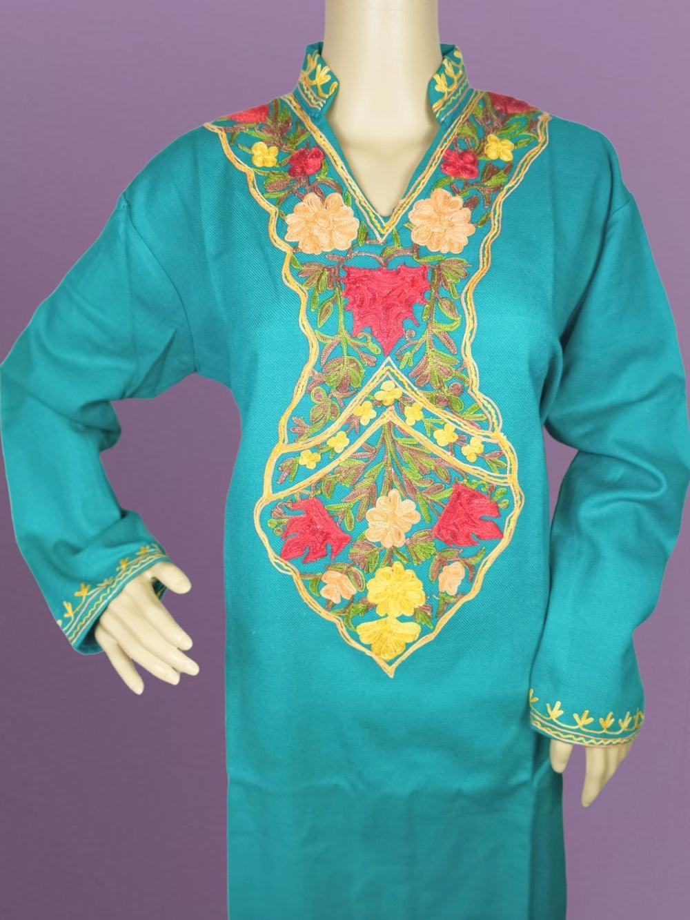 Woollen Long Kurties | Coller V-Neck - ZANSKAR ARTS