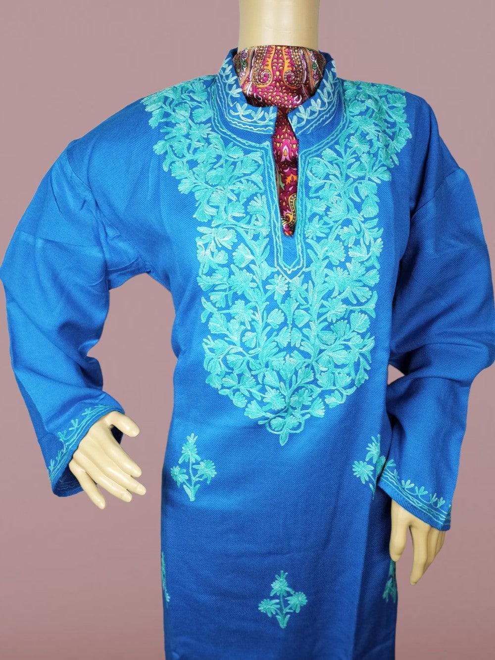 Woollen Long Kurties | Coller V-Neck - ZANSKAR ARTS