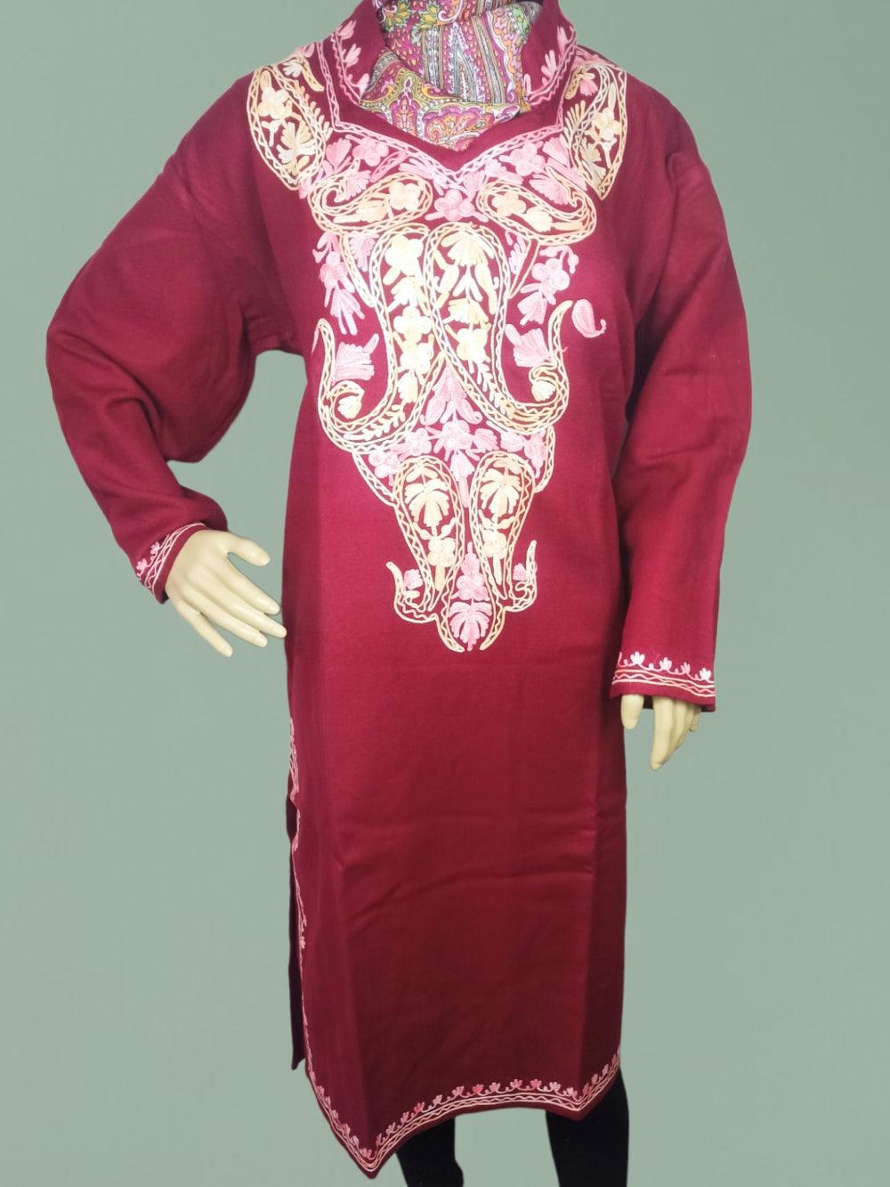 Woollen Long Kurties | Coller V-Neck | XL - ZANSKAR ARTS