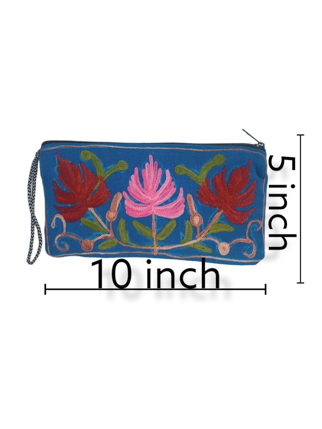Aari work clutch | Hand Clutch | Cotton Silk Pouch - ZANSKAR ARTS