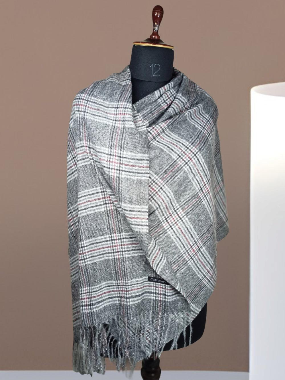 Cashmere Woolen Stole | Check Design | Reversible Stole - ZANSKAR ARTS