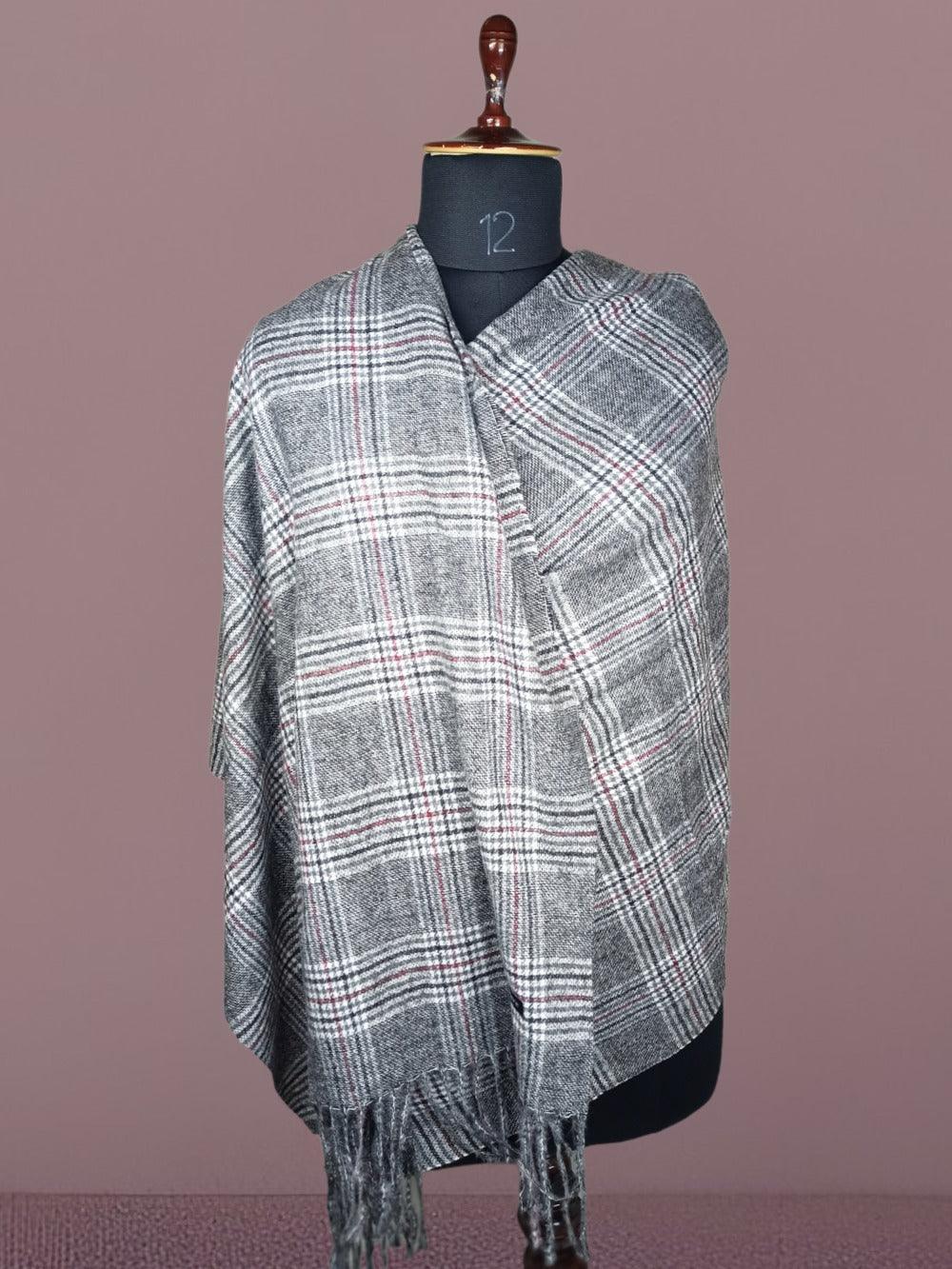 Cashmere Woolen Stole | Check Design | Reversible Stole - ZANSKAR ARTS
