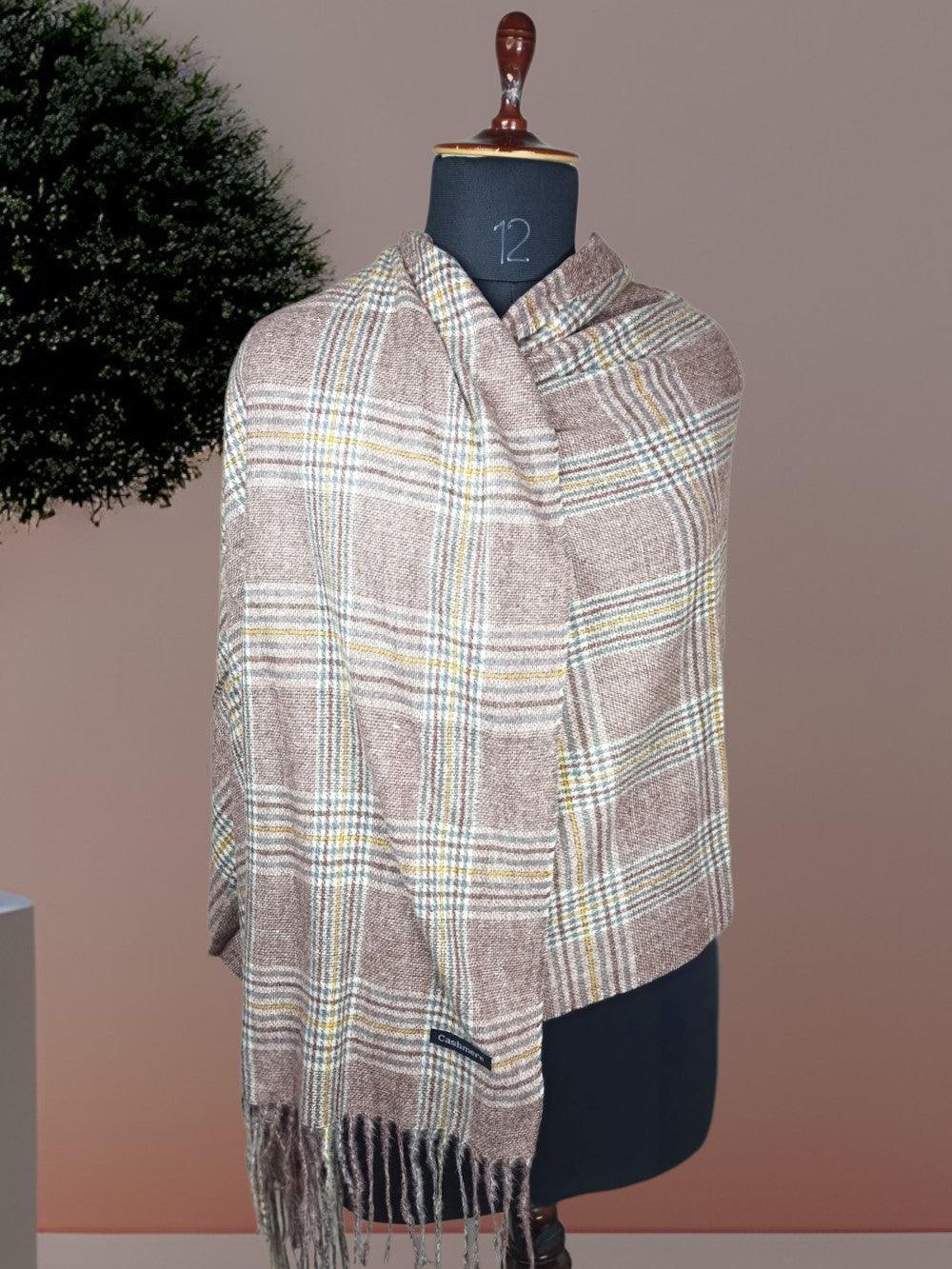 Cashmere Woolen Stole | Check Design | Reversible Stole - ZANSKAR ARTS