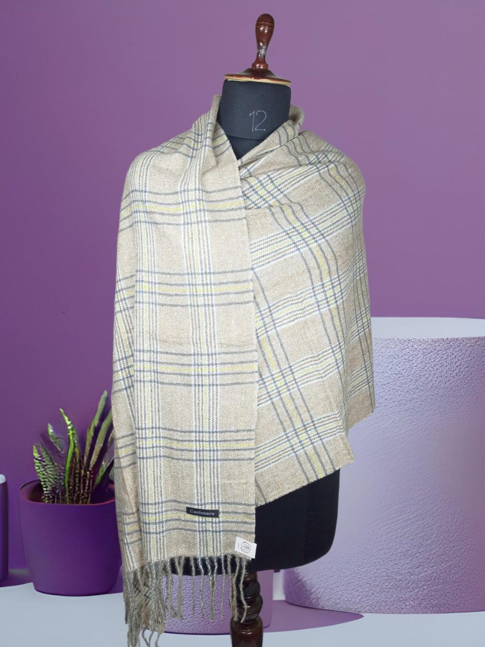 Cashmere Woolen Stole | Check Design | Reversible Stole - ZANSKAR ARTS