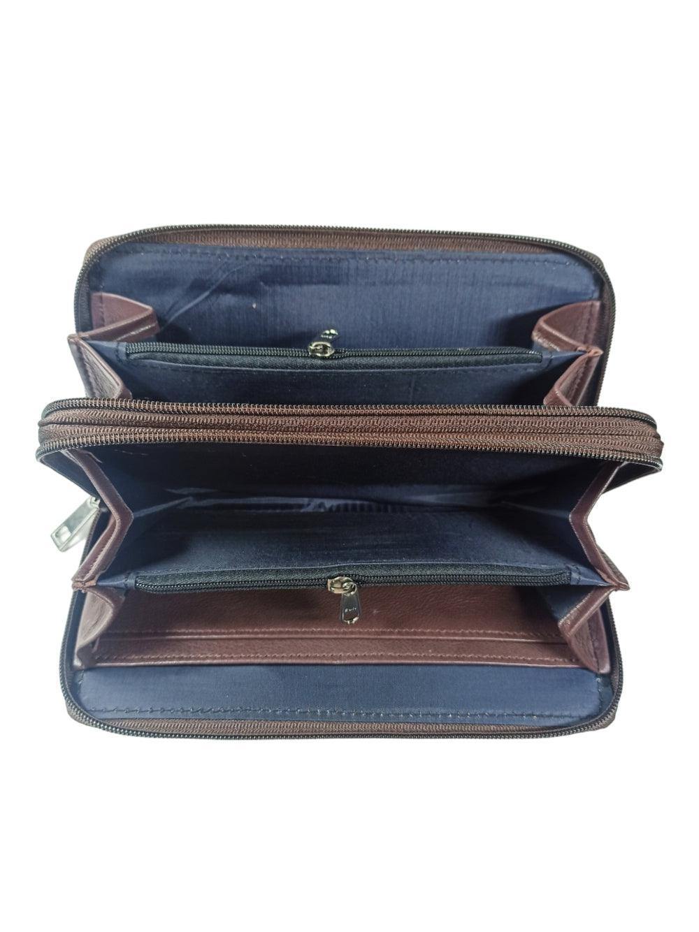 Double Zip Clutch Leather | Aari Hand Clutch | Women Clutch Leather - ZANSKAR ARTS