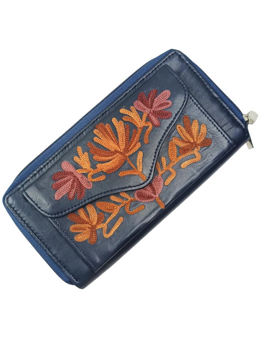 Double Zip Clutch Leather | Aari Hand Clutch | Women Clutch Leather - ZANSKAR ARTS