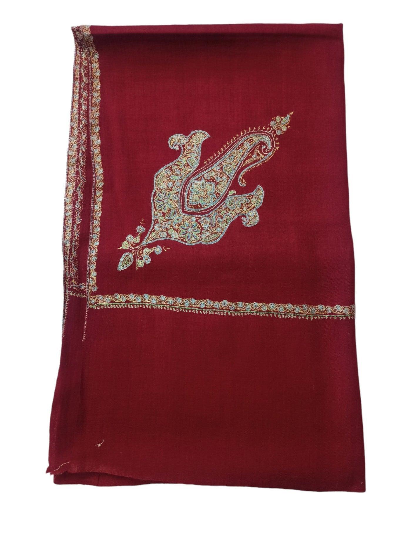 Fine Wool Shawl | Needle Work Shawl | Maaroon - ZANSKAR ARTS