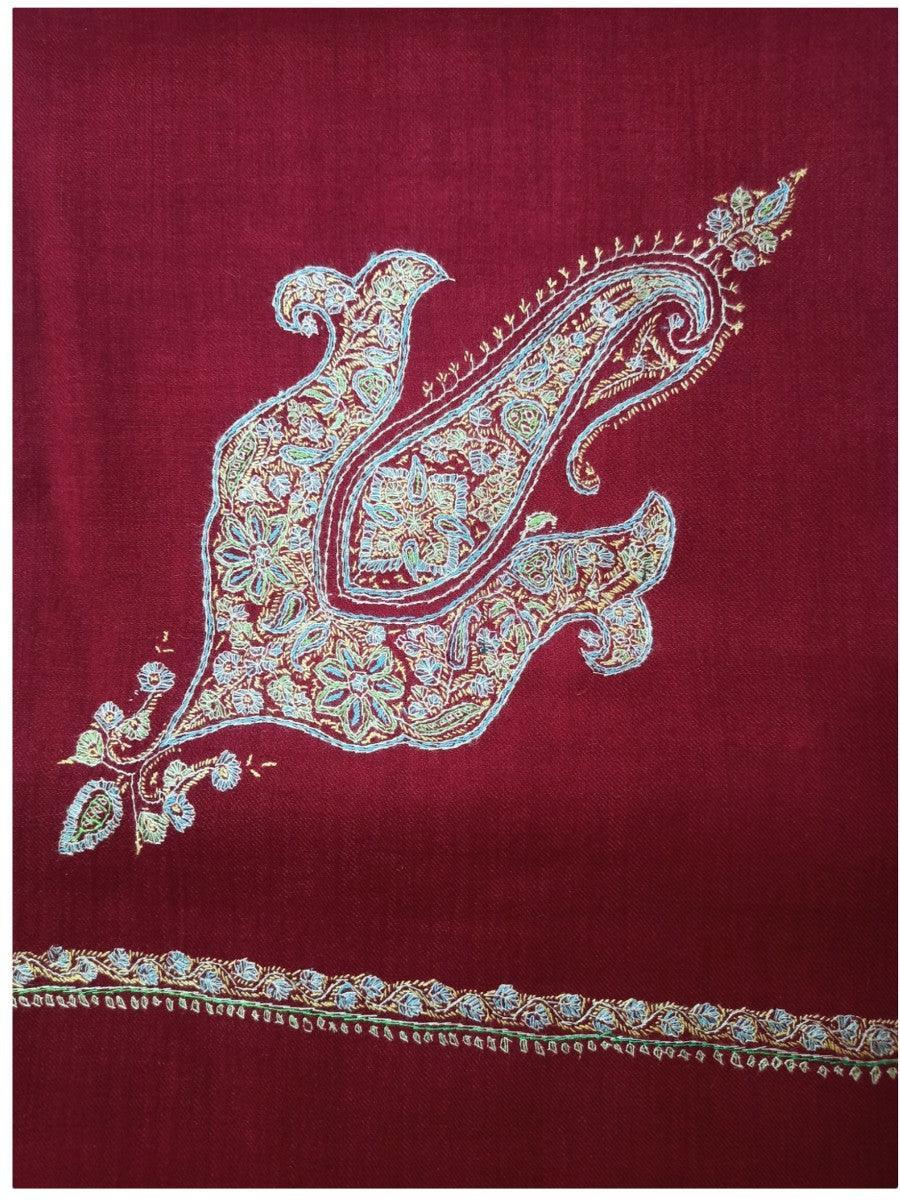 Fine Wool Shawl | Needle Work Shawl | Maaroon - ZANSKAR ARTS