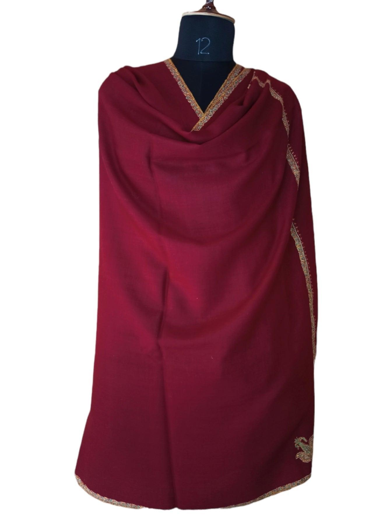 Fine Wool Shawl | Needle Work Shawl | Maroon - ZANSKAR ARTS