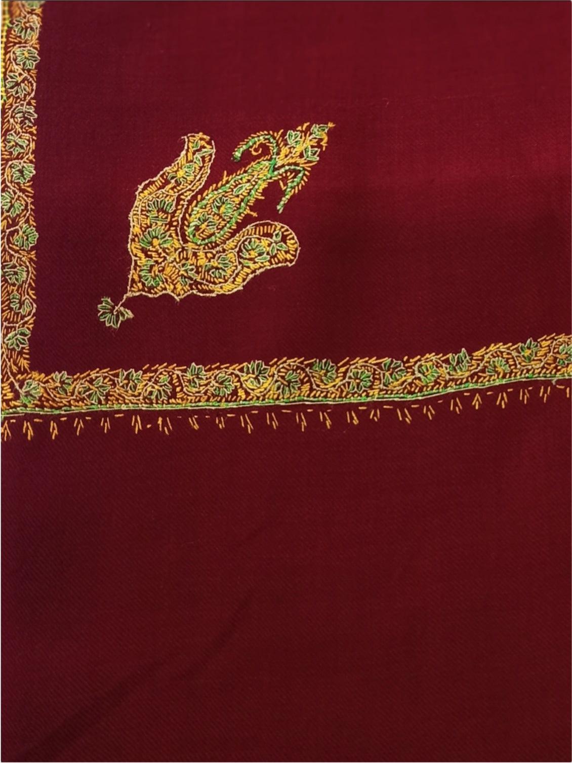Fine Wool Shawl | Needle Work Shawl | Maroon - ZANSKAR ARTS