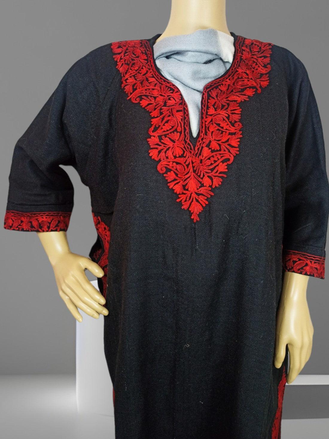 Kids Yak Wool Faran (Pheran) | S Dark Black | V Neck - ZANSKAR ARTS