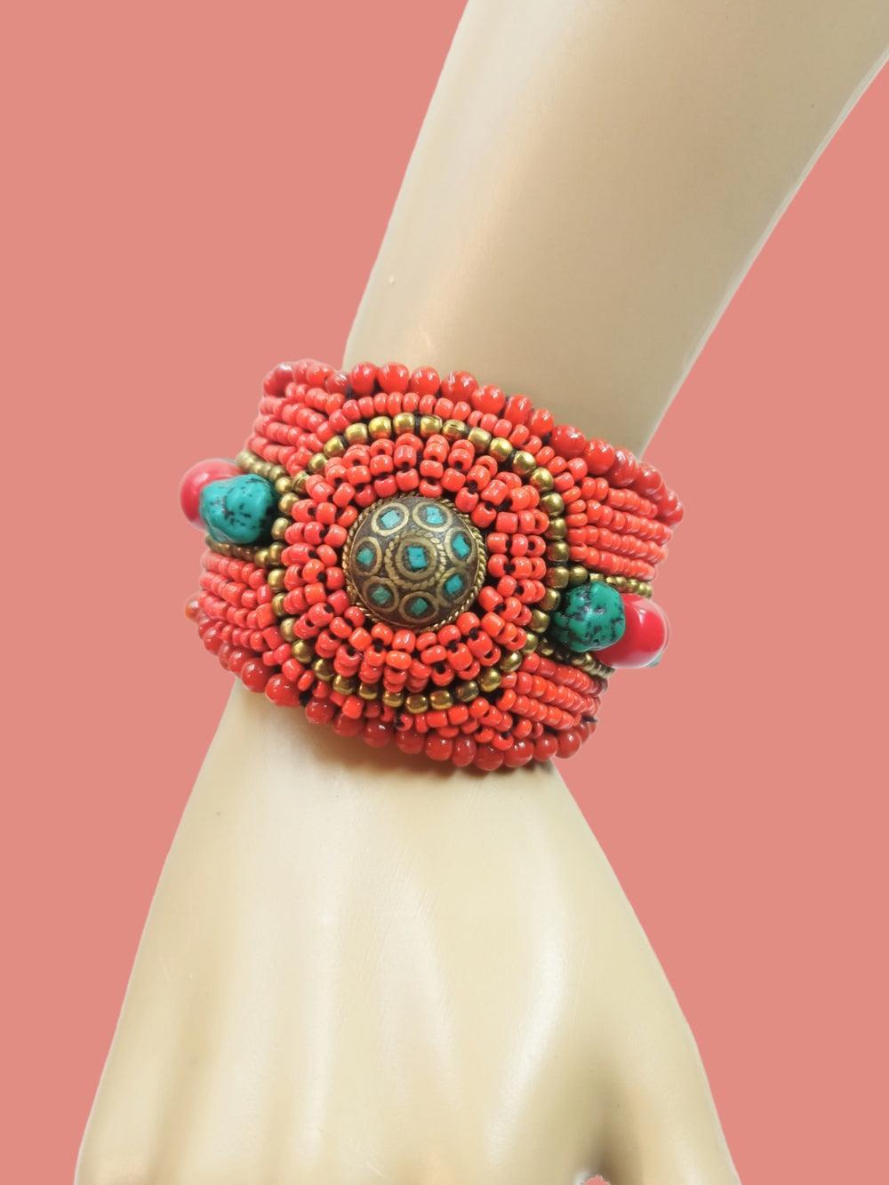 Ladakhi Turquoise Cuff | Stone Bangle | Handmade Bangle - ZANSKAR ARTS