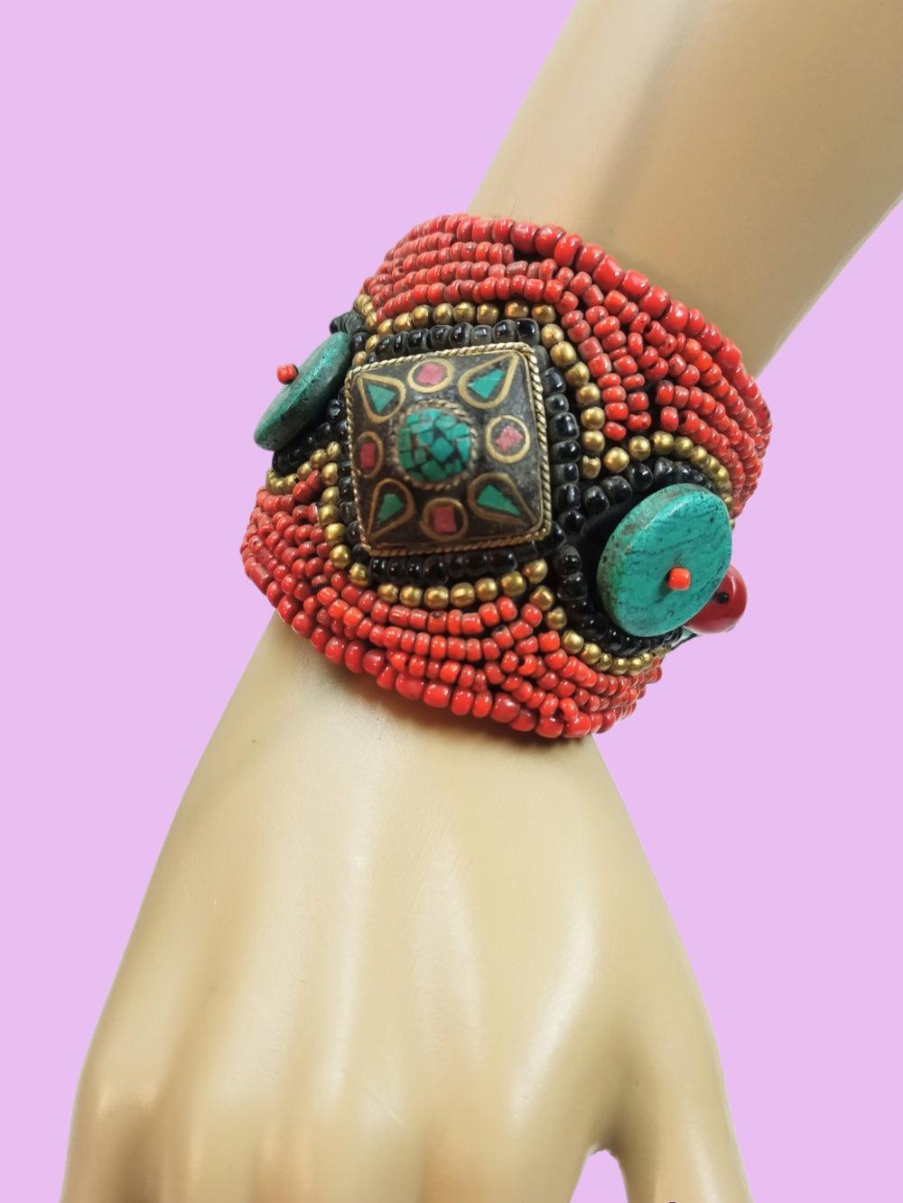 Ladakhi Turquoise Cuff | Stone Bangle | Handmade Bangle - ZANSKAR ARTS