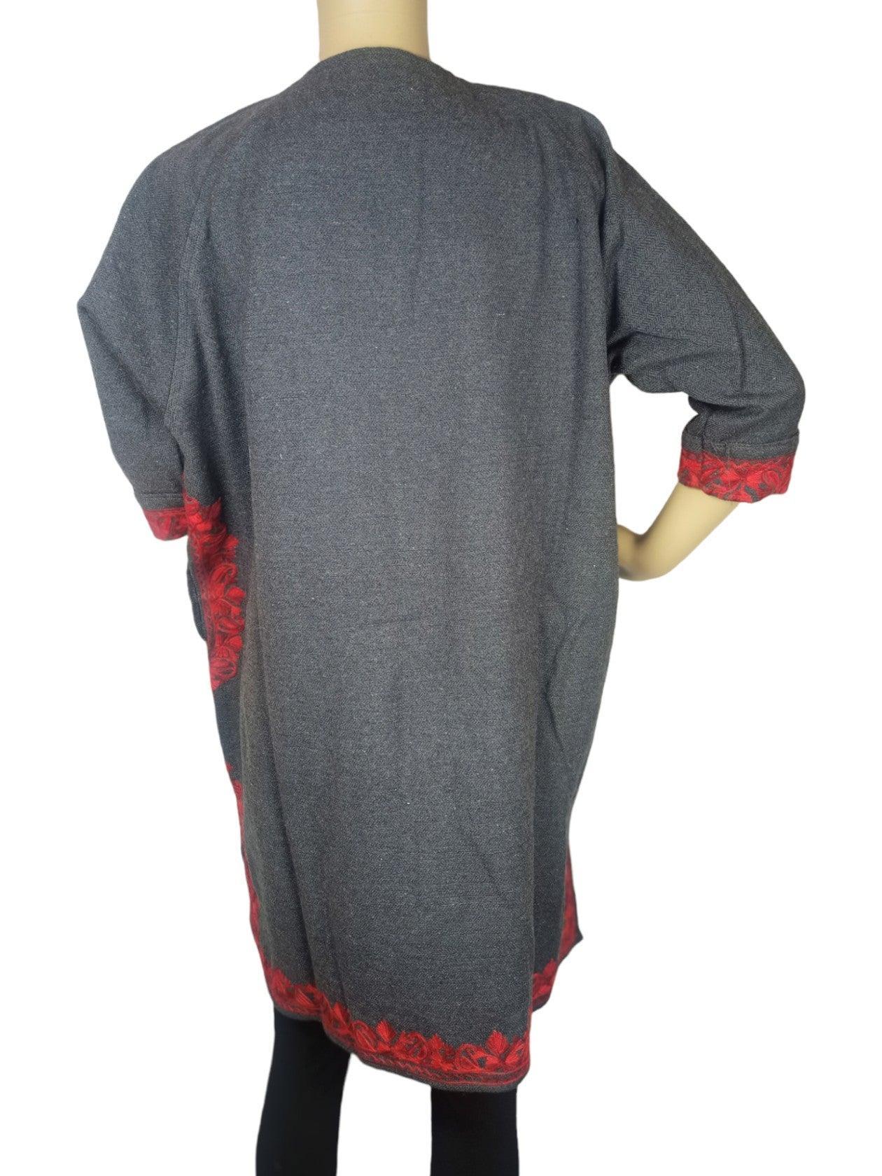 Ladies Yak Wool Faran | Grey XL | Kasmiri Culture - ZANSKAR ARTS