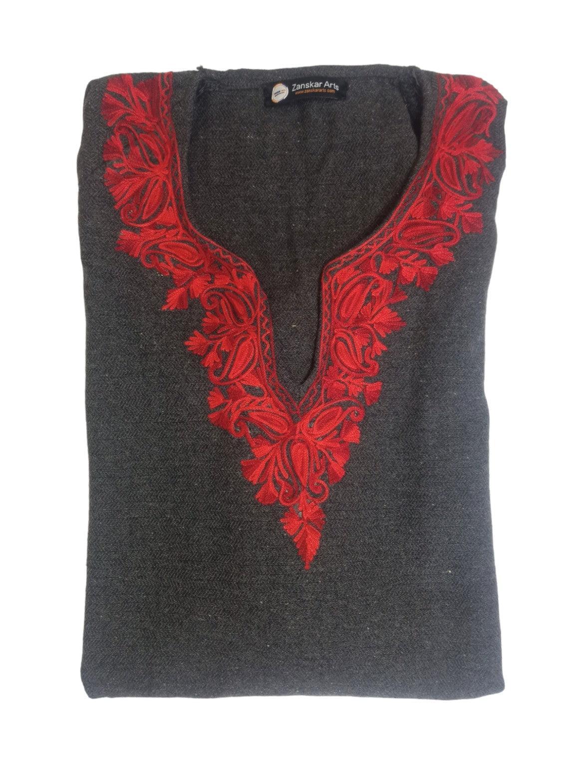 Ladies Yak Wool Faran | Grey XL | Kasmiri Culture - ZANSKAR ARTS