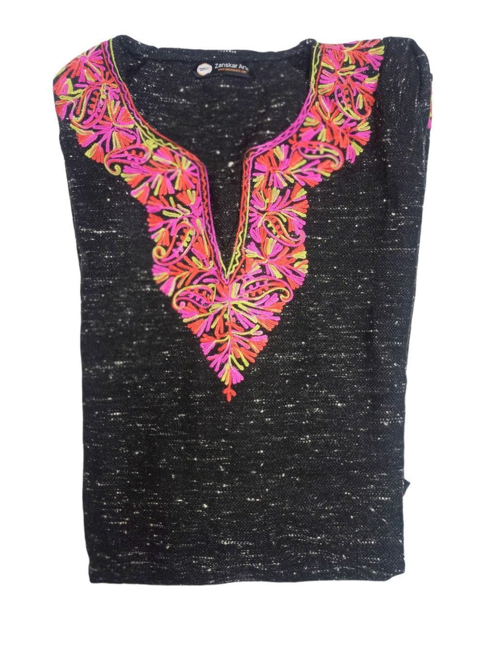 Ladies Yak Wool Faran | Natural Black XL | Kasmiri Culture - ZANSKAR ARTS